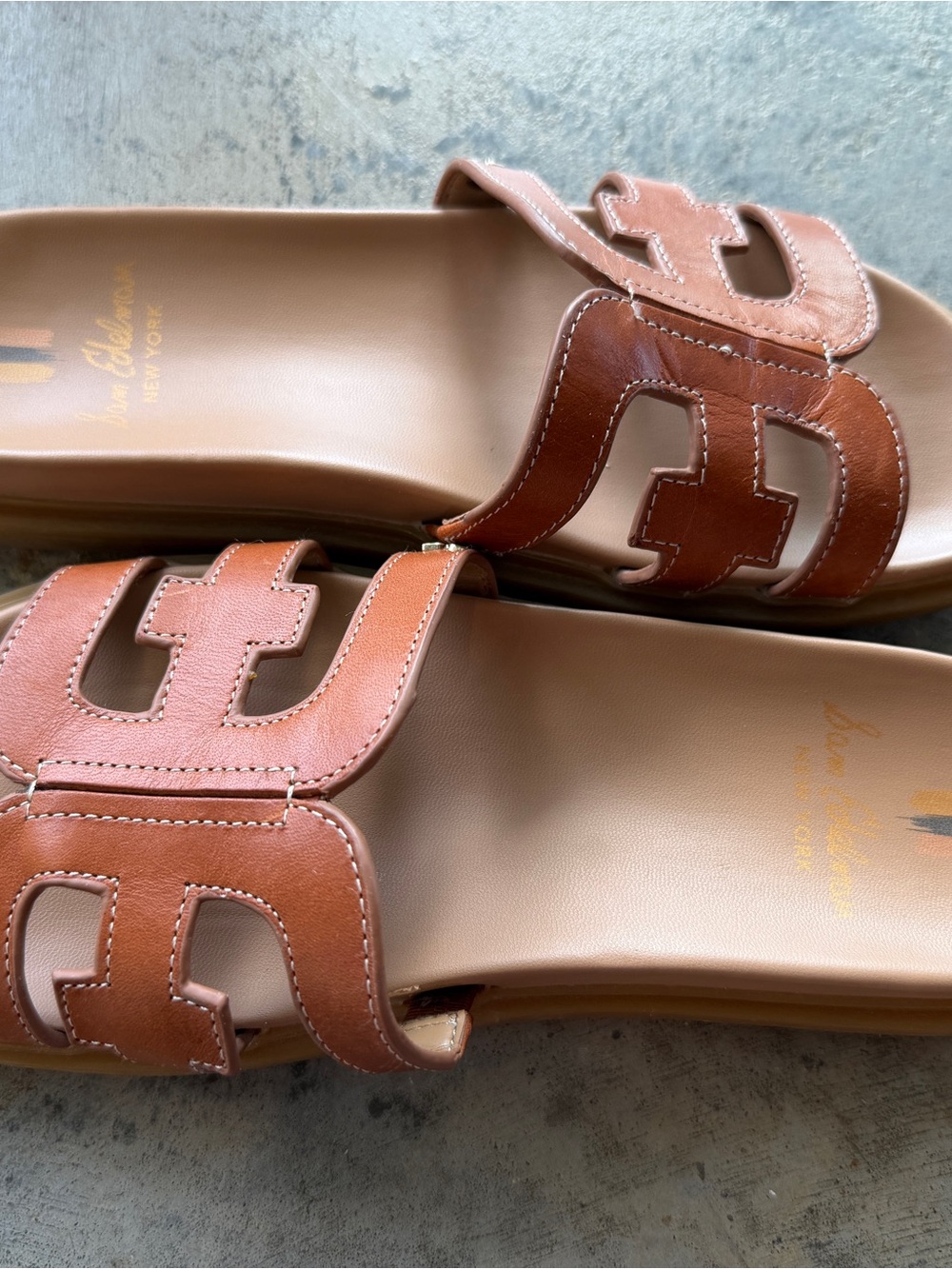 Sam Edelman Cognac Cutout Leather Slide Sandals - Picture 6 of 6